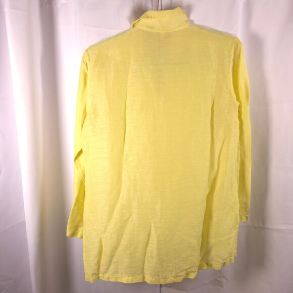 Chico's 1 Womens 8 Yellow Silk Linen Blend Button Down Front Blouse Shirt - Picture 3 of 7